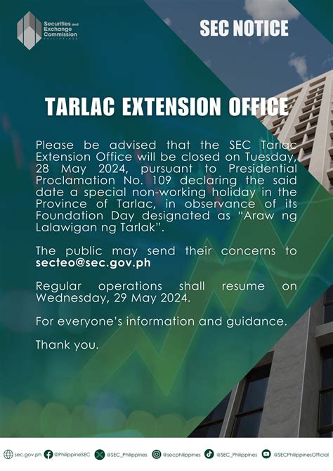 TARLAC EXTENSION OFFICE RESUME OPERATIONS.